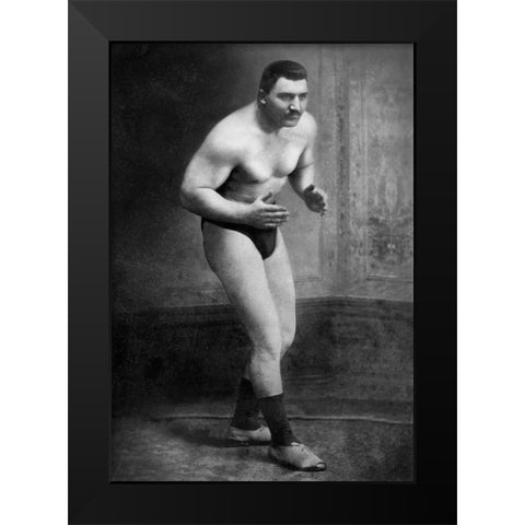 Ready to Wrestle Black Modern Wood Framed Art Print by Vintage Wrestler
