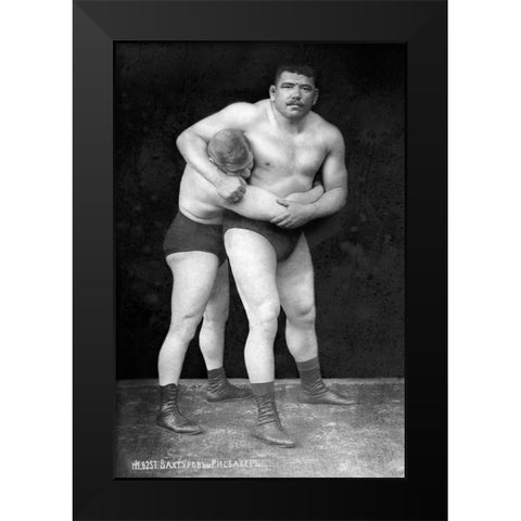 Wrestling Headlock Black Modern Wood Framed Art Print by Vintage Wrestler