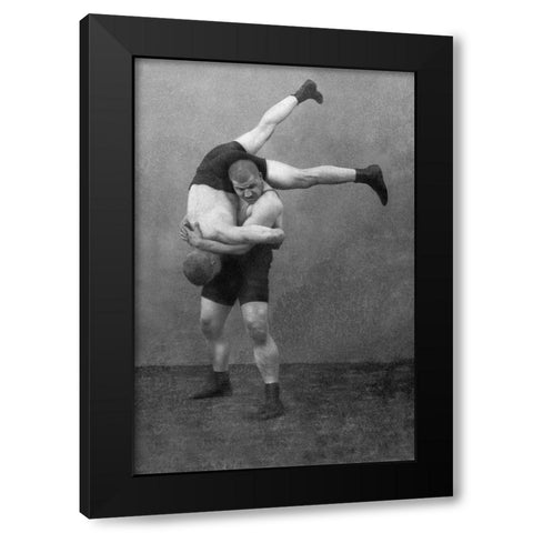 Ready to Drop: Russian Wrestlers Black Modern Wood Framed Art Print by Vintage Wrestler