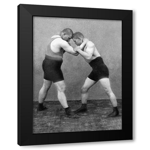Wrestling Hold Black Modern Wood Framed Art Print by Vintage Wrestler