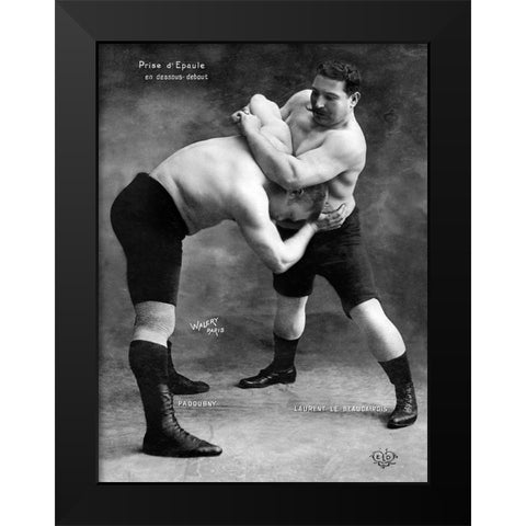 Prise dEpaule en Dessous Debout Black Modern Wood Framed Art Print by Vintage Wrestler