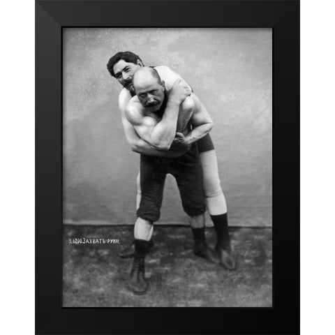 Wrestling Hold from Behind Black Modern Wood Framed Art Print by Vintage Wrestler