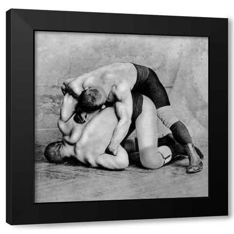 Wrist Roll: Russian Wrestlers Black Modern Wood Framed Art Print by Vintage Wrestler