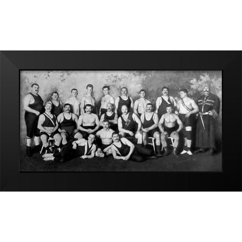 Russian Wrestling Team Black Modern Wood Framed Art Print by Vintage Wrestler