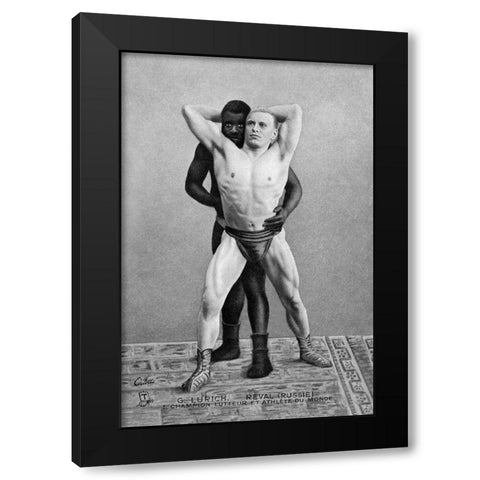 Champion Russian Wrestler Black Modern Wood Framed Art Print with Double Matting by Vintage Wrestler