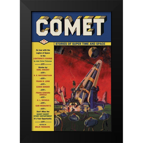Comet: Giant Space Gun Black Modern Wood Framed Art Print by Retrosci-fi