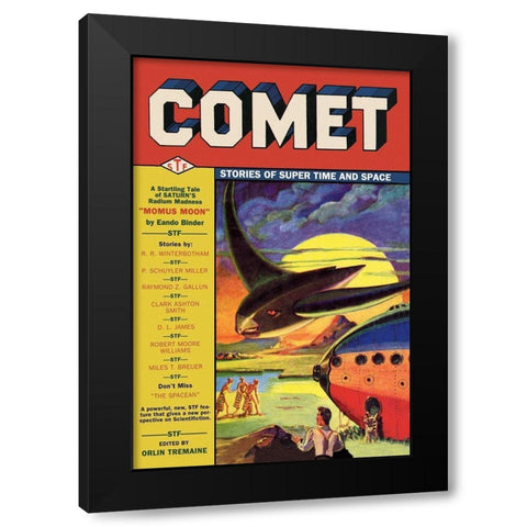 Comet: Bird Spaceship Black Modern Wood Framed Art Print by Retrosci-fi