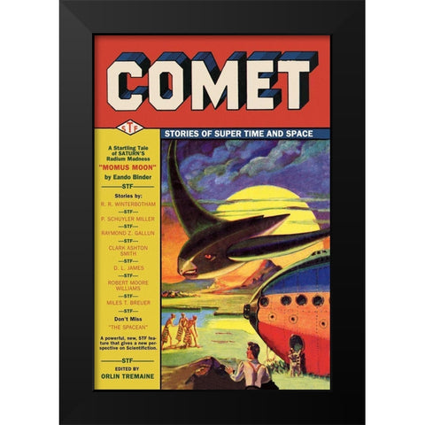 Comet: Bird Spaceship Black Modern Wood Framed Art Print by Retrosci-fi