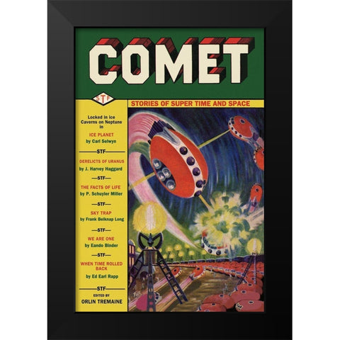 Comet: UFO Dogfight Black Modern Wood Framed Art Print by Retrosci-fi