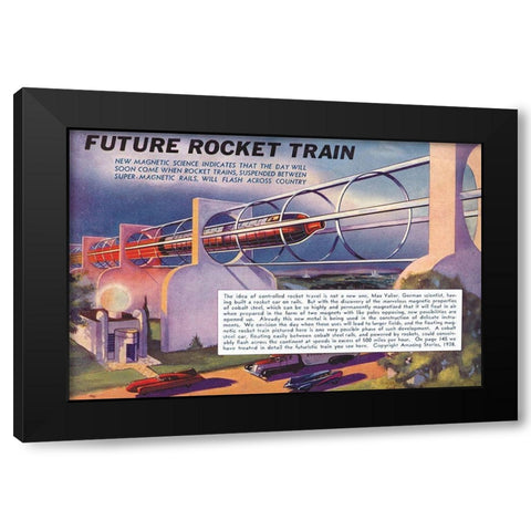 Future Rocket Train Black Modern Wood Framed Art Print by Retrosci-fi