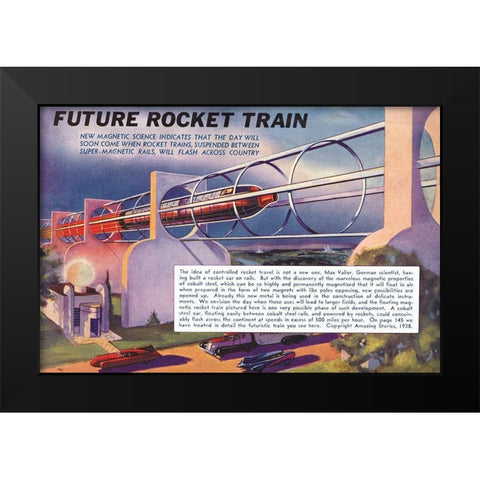 Future Rocket Train Black Modern Wood Framed Art Print by Retrosci-fi