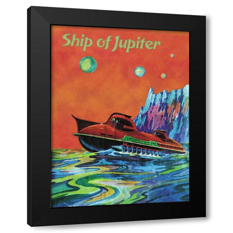 Ship of Jupiter Black Modern Wood Framed Art Print by Retrosci-fi