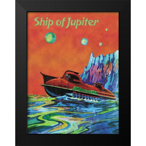 Ship of Jupiter Black Modern Wood Framed Art Print by Retrosci-fi