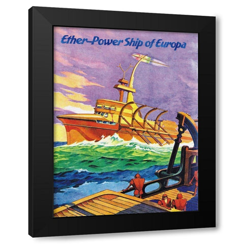 Ether-Powership of Europa Black Modern Wood Framed Art Print by Retrosci-fi