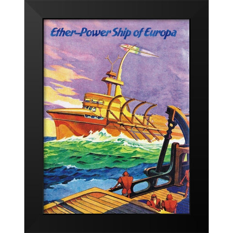 Ether-Powership of Europa Black Modern Wood Framed Art Print by Retrosci-fi