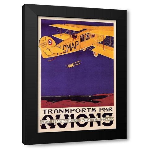 Transports par Avions Black Modern Wood Framed Art Print with Double Matting by Money, N R