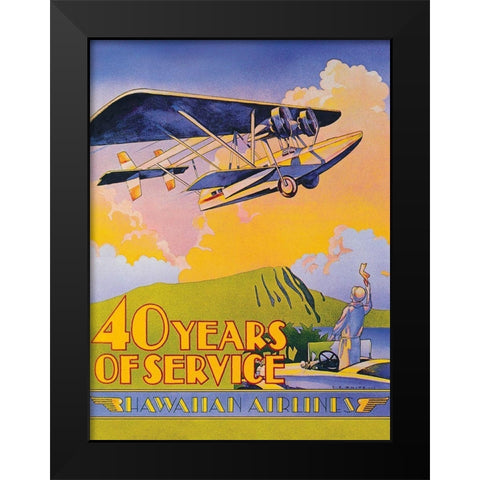 Hawaiian Airlines - 40 Years of Service Black Modern Wood Framed Art Print by White, C.E.