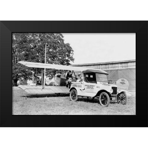 Ford Towing Plane Black Modern Wood Framed Art Print by Unknown