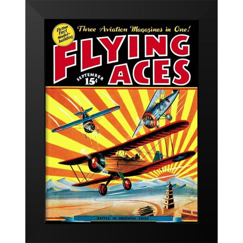 Flying Aces over the Rising Sun Black Modern Wood Framed Art Print by Mayshark, C.B.