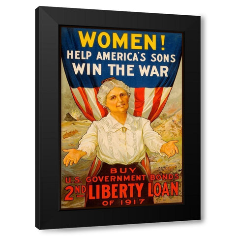 Women! Help Americas Sons Win the War Black Modern Wood Framed Art Print with Double Matting by Unknown