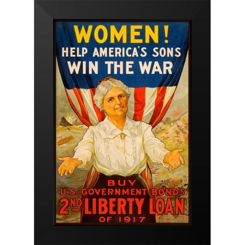 Women! Help Americas Sons Win the War Black Modern Wood Framed Art Print by Unknown