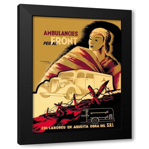 Ambulancies per al Front Black Modern Wood Framed Art Print by Fontsere