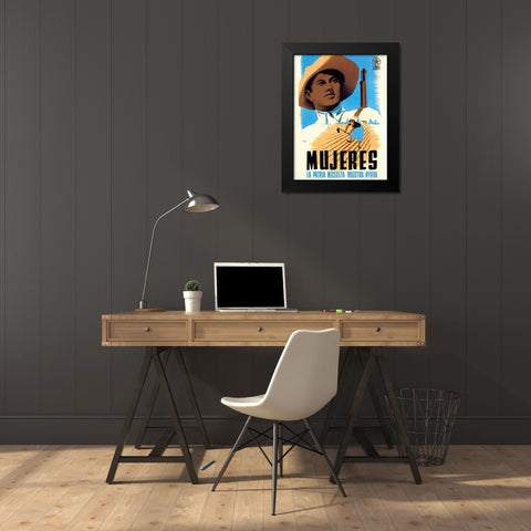Mujeres La Patria Necesita Vuestra Ayuda Black Modern Wood Framed Art Print by Unknown