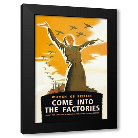 Women of Britain, Come into the Factories Black Modern Wood Framed Art Print with Double Matting by Brydone