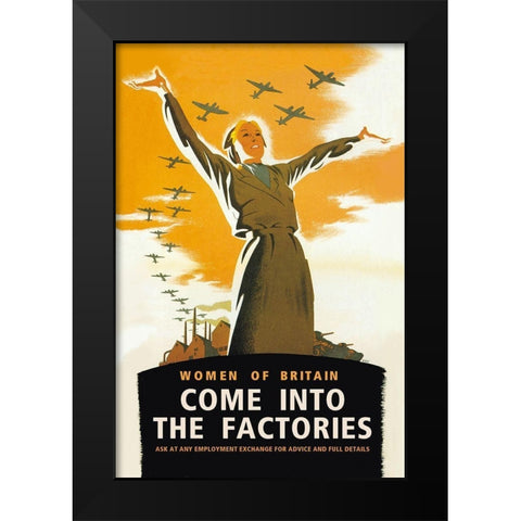 Women of Britain, Come into the Factories Black Modern Wood Framed Art Print by Brydone