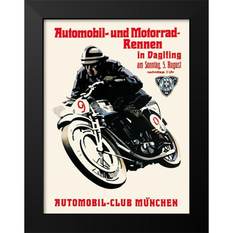 Automobile and Motorcycle Race - Munich Black Modern Wood Framed Art Print by Unknown