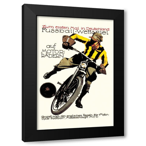 Soccer on Motorcycle Black Modern Wood Framed Art Print by Unknown