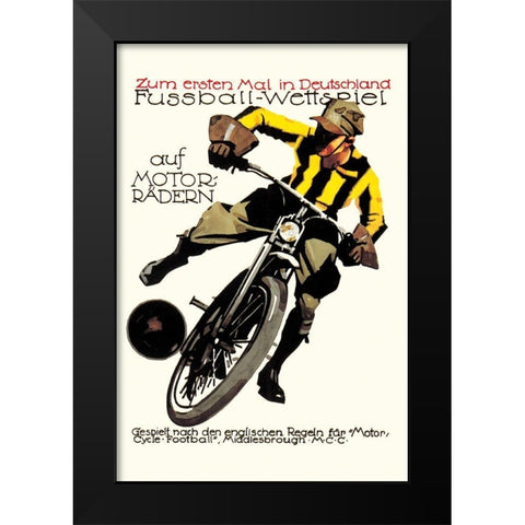 Soccer on Motorcycle Black Modern Wood Framed Art Print by Unknown