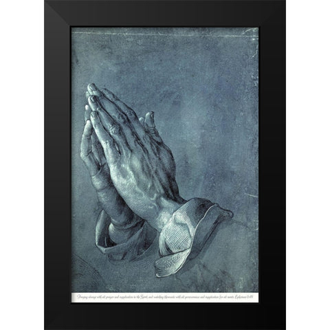 Praying Hands with Verse Black Modern Wood Framed Art Print by Durer, Albrecht