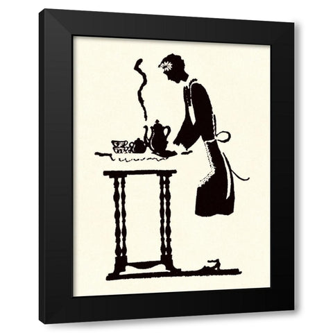 Maid Prepares Hot and Steaming Coffee Black Modern Wood Framed Art Print by Parrish, Maxfield