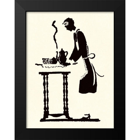 Maid Prepares Hot and Steaming Coffee Black Modern Wood Framed Art Print by Parrish, Maxfield
