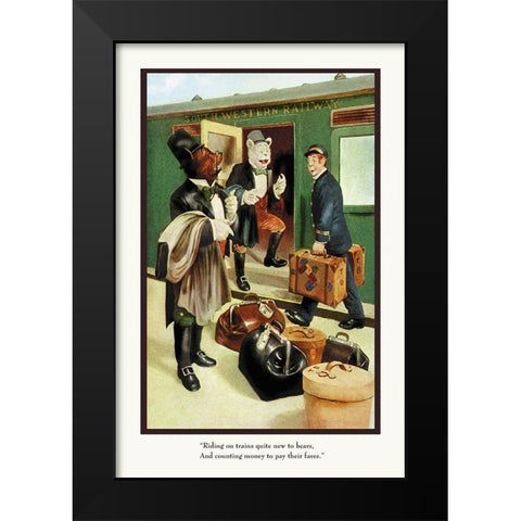 Teddy Roosevelts Bears: Teddy B and Teddy G Riding Trains Black Modern Wood Framed Art Print by Culver, R.K.