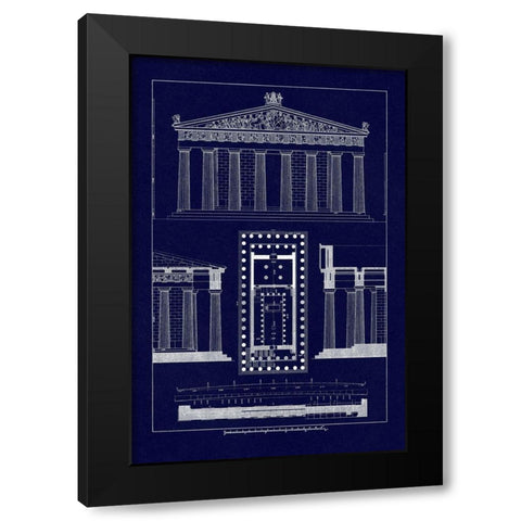 The Parthenon at Athens (Blueprint) Black Modern Wood Framed Art Print by Buhlmann, J.