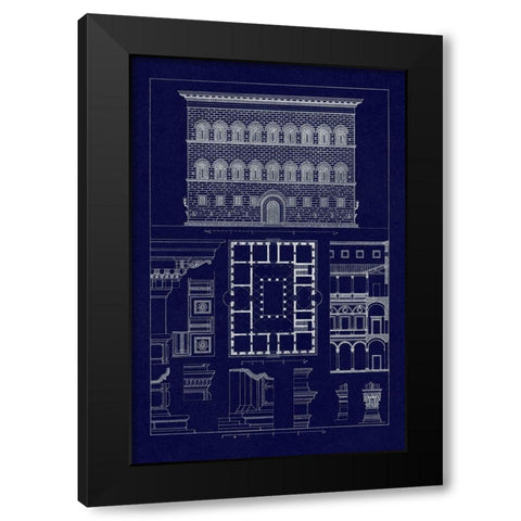 Palazzo Strozzi at Florence (Blueprint) Black Modern Wood Framed Art Print by Buhlmann, J.