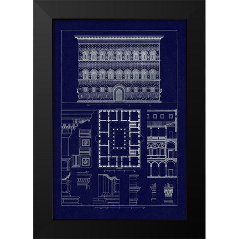 Palazzo Strozzi at Florence (Blueprint) Black Modern Wood Framed Art Print by Buhlmann, J.