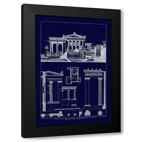The Erechtheum at Athens (Blueprint) Black Modern Wood Framed Art Print by Buhlmann, J.