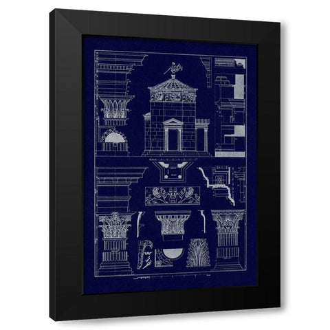 Tower of the Winds and Stoa of Hadrian (Blueprint) Black Modern Wood Framed Art Print with Double Matting by Buhlmann, J.