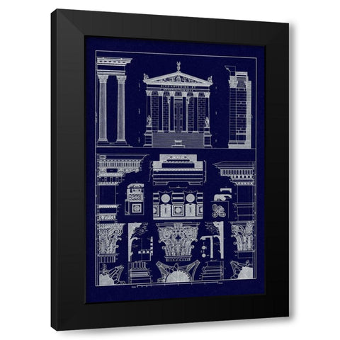 Temples of Antonius, Castor and Mars (Blueprint) Black Modern Wood Framed Art Print with Double Matting by Buhlmann, J.