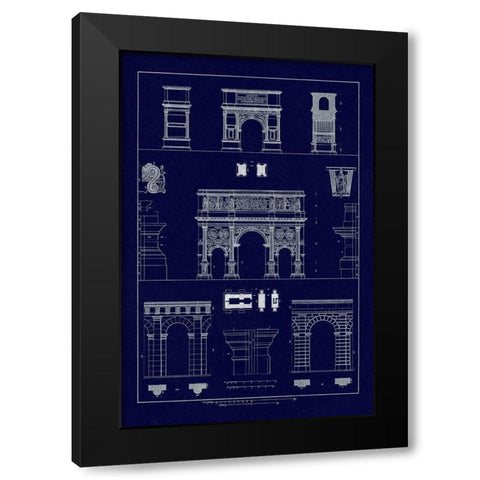 Arches and Arcades (Blueprint) Black Modern Wood Framed Art Print with Double Matting by Buhlmann, J.
