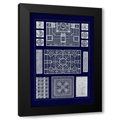 Painted Ceilings and Pavements from Pompeii (Blueprint) Black Modern Wood Framed Art Print by Buhlmann, J.