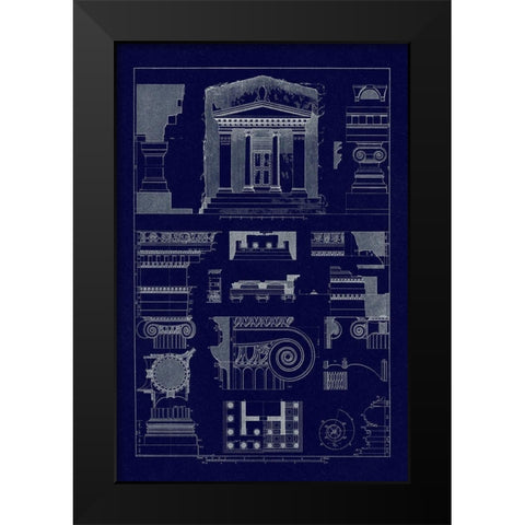 Tomb of Amyntas and Temple of Athena Polias (Blueprint) Black Modern Wood Framed Art Print by Buhlmann, J.