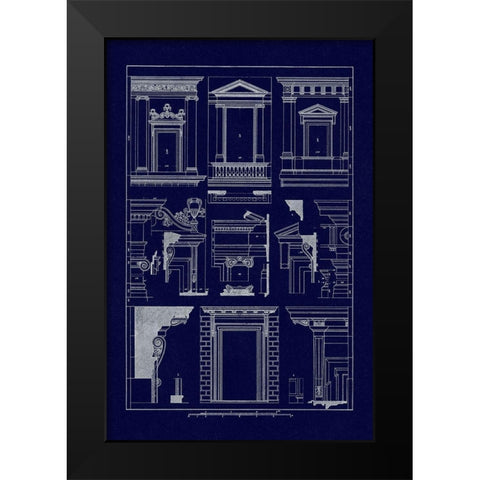 Windows of Palazzo Non Finito, Palace and House at Rome (Blueprint) Black Modern Wood Framed Art Print by Buhlmann, J.
