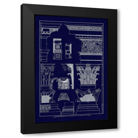 Entablatures, Capitals and Bases (Blueprint) Black Modern Wood Framed Art Print by Buhlmann, J.
