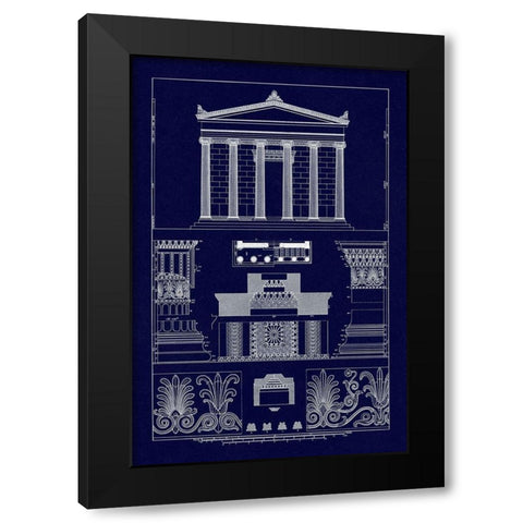 Portico, Coffer and Palmette-Ornament (Blueprint) Black Modern Wood Framed Art Print by Buhlmann, J.