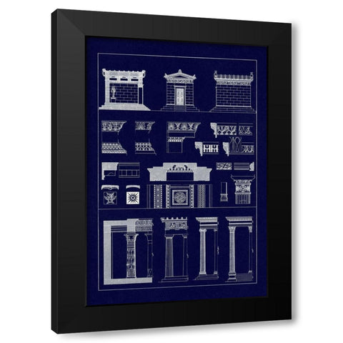 Hellenic Chapel and Decorative Forms (Blueprint) Black Modern Wood Framed Art Print by Buhlmann, J.