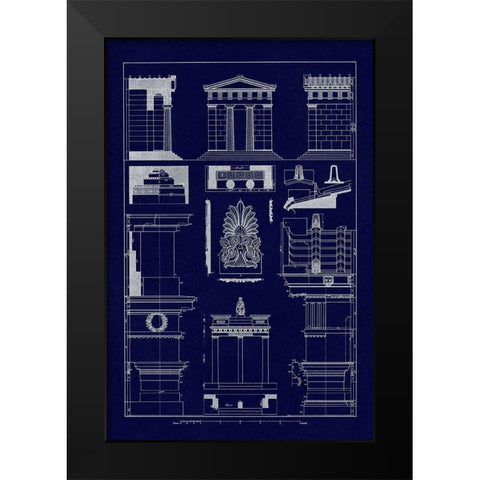 Temple of Diana, Monument of Thrasyllus (Blueprint) Black Modern Wood Framed Art Print by Buhlmann, J.